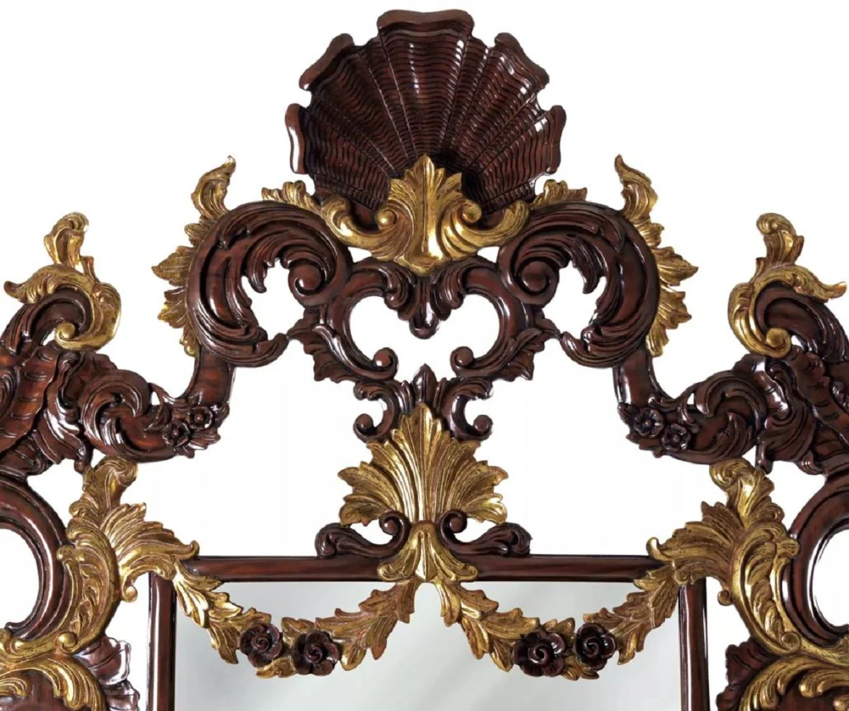 Luxus Barock Mahagoni Spiegel Dunkelbraun / Gold H. 210 cm - Barock Möbel