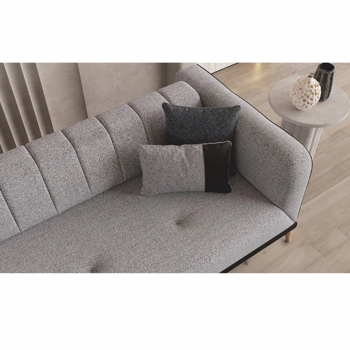 Luxus Schlafsofa mit verstellbarer Rückenlehne Grau / Schwarz / Naturfarben 229 cm