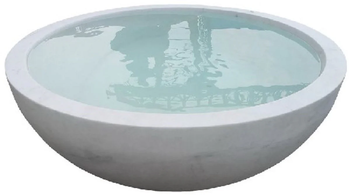 Luxus Badewanne Weiß Ø 150 x H. 60 cm - Runde Freistehende Marmor Badewanne - Luxus Marmor Badezimmer Accessoires