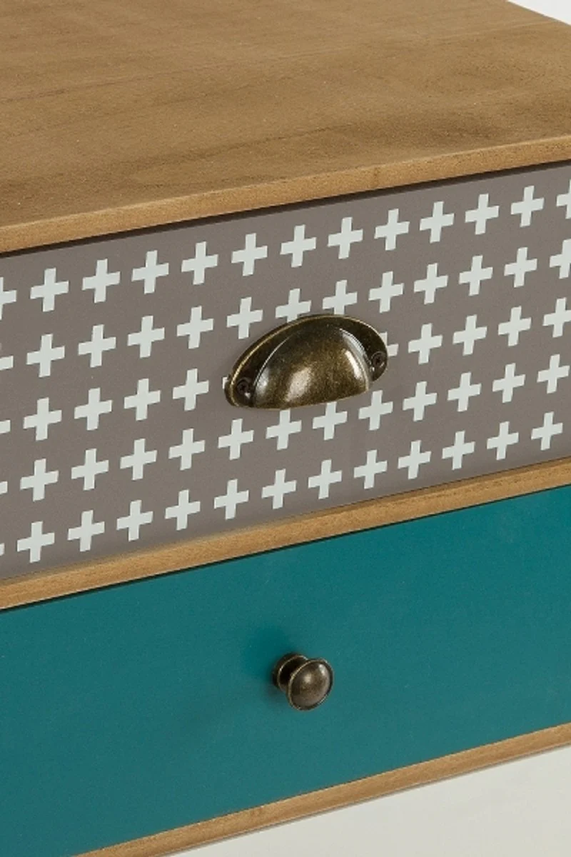 Luxus Kommode mit 8 Schubladen Hellbraun / Mehrfarbig 94 x 34 x H. 84 cm - Kommode im 70er Jahre Design