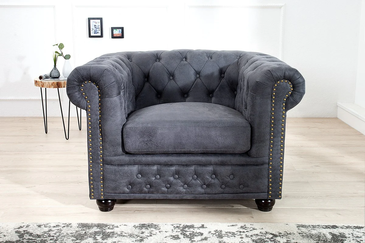Chesterfield Sessel Antikgrau - Lounge Sessel Antik grau - Wohnzimmer Sessel
