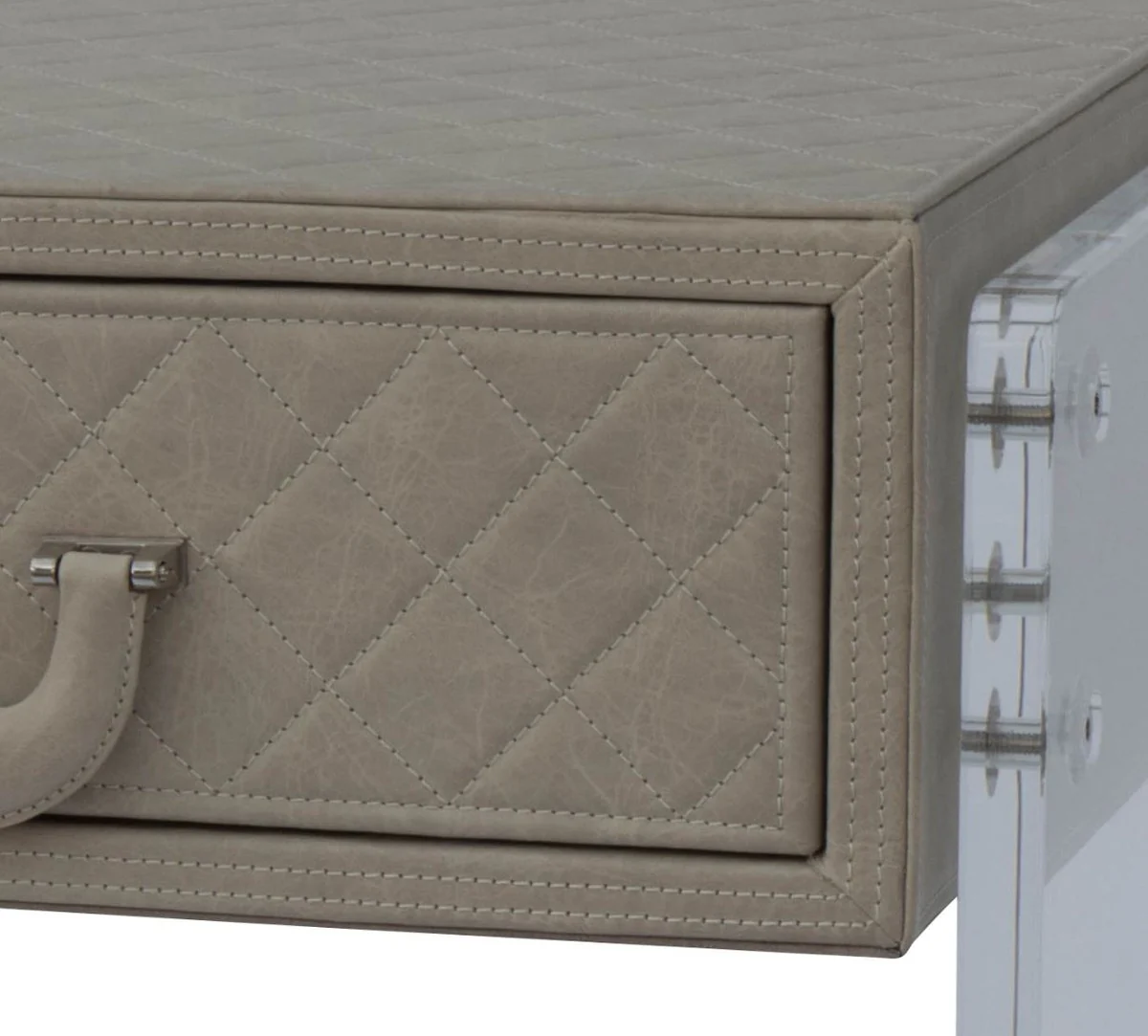 Luxus Nachttisch mit Schublade Cappuccino / Silber 59 x 53 x H. 72 cm - Eleganter Beistelltisch mit hochwertigem Leder - Luxus Schlafzimmermöbel