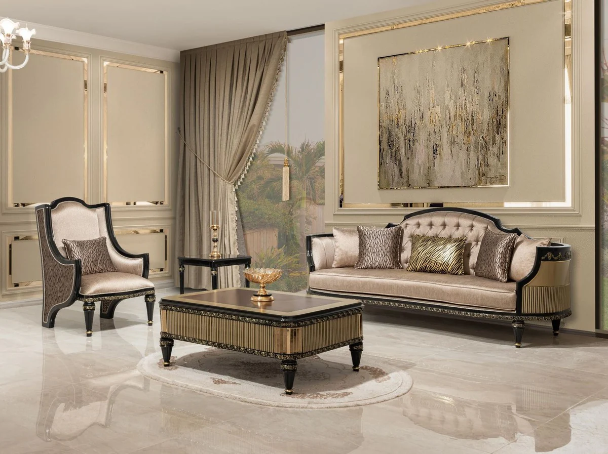 Luxus Barock Couchtisch Braun / Schwarz / Gold - Prunkvoller Wohnzimmertisch im Barockstil - Barockstil Wohnzimmer Möbel - Barock Einrichtung - Barock Möbel - Luxus Möbel im Barockstil