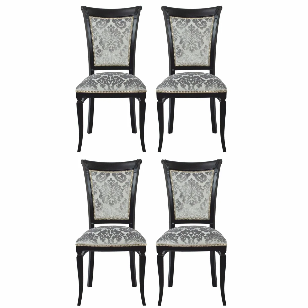 Luxus Art Deco Esszimmer Stuhl 4er Set Grau / Schwarz H. 96 cm - Esszimmer Möbel