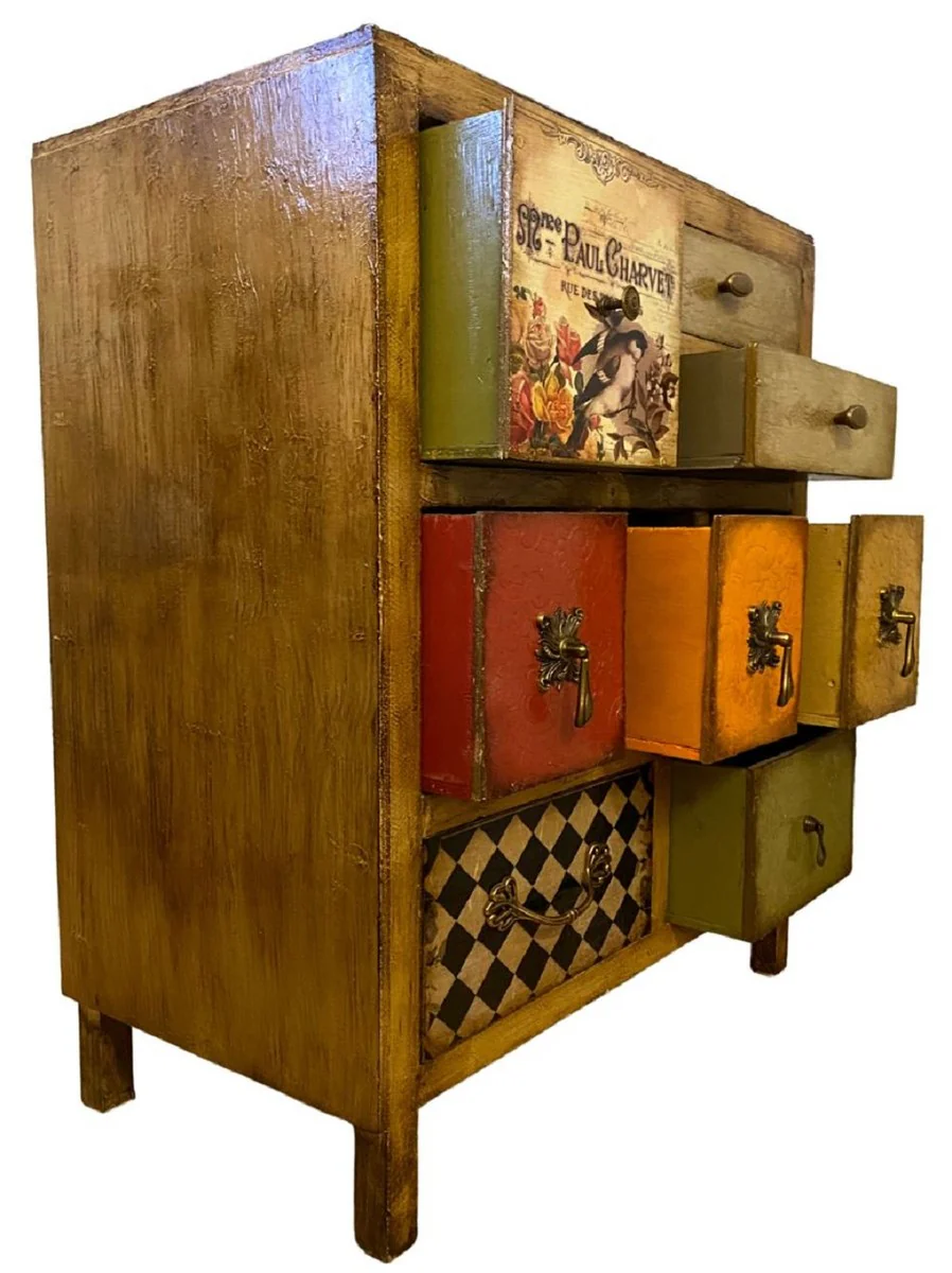 Luxus Landhausstil Kommode Braun / Mehrfarbig - Handgefertigter Massivholz Schrank mit 8 Schubladen - Landhausstil Möbel