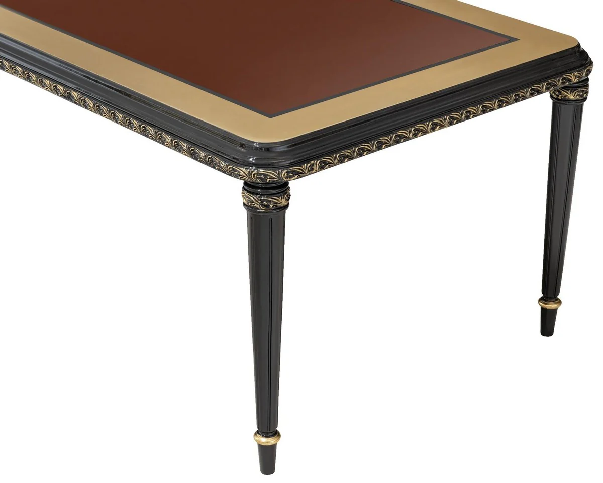 Luxus Barock Esstisch Braun / Schwarz / Gold - Rechteckiger Barockstil Küchentisch - Luxus Esszimmer Möbel im Barockstil - Barock Esszimmer Möbel - Barock Einrichtung