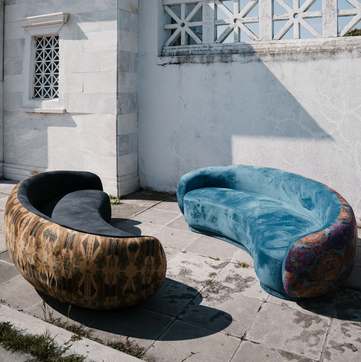 Luxus Wohnzimmer Sofa Blau / Mehrfarbig 260 cm