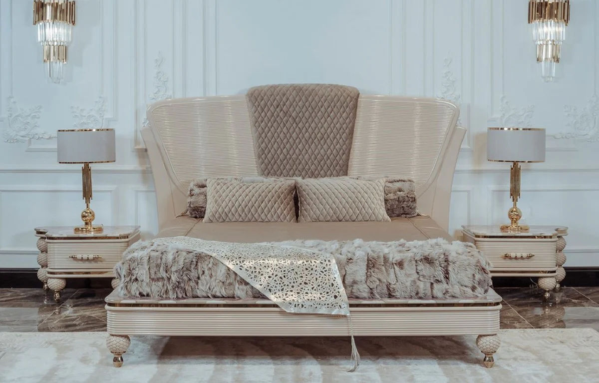 Luxus Art Deco Nachttisch Set Grau / Weiß / Gold 75 x 50 x H. 48 cm - Prunkvolle Massivholz Nachtkommoden - Art Deco Schlafzimmer & Hotel Möbel - Luxus Kollektion