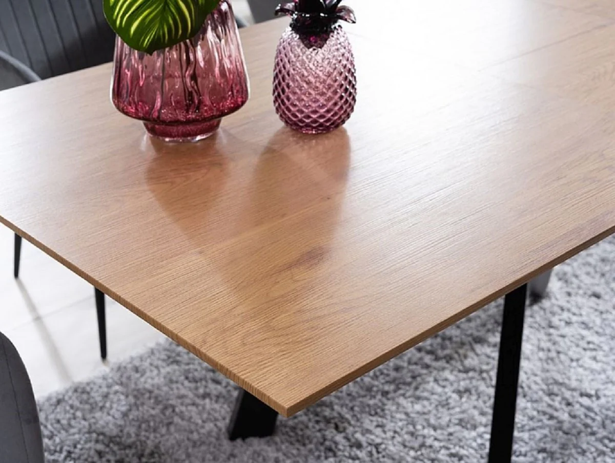 Luxus Esstisch Naturfarben / Matt Schwarz 160-200 x 90 x H. 76 cm - Ausziehbarer Küchentisch - Esszimmer Möbel - Küchen Möbel - Luxus Möbel