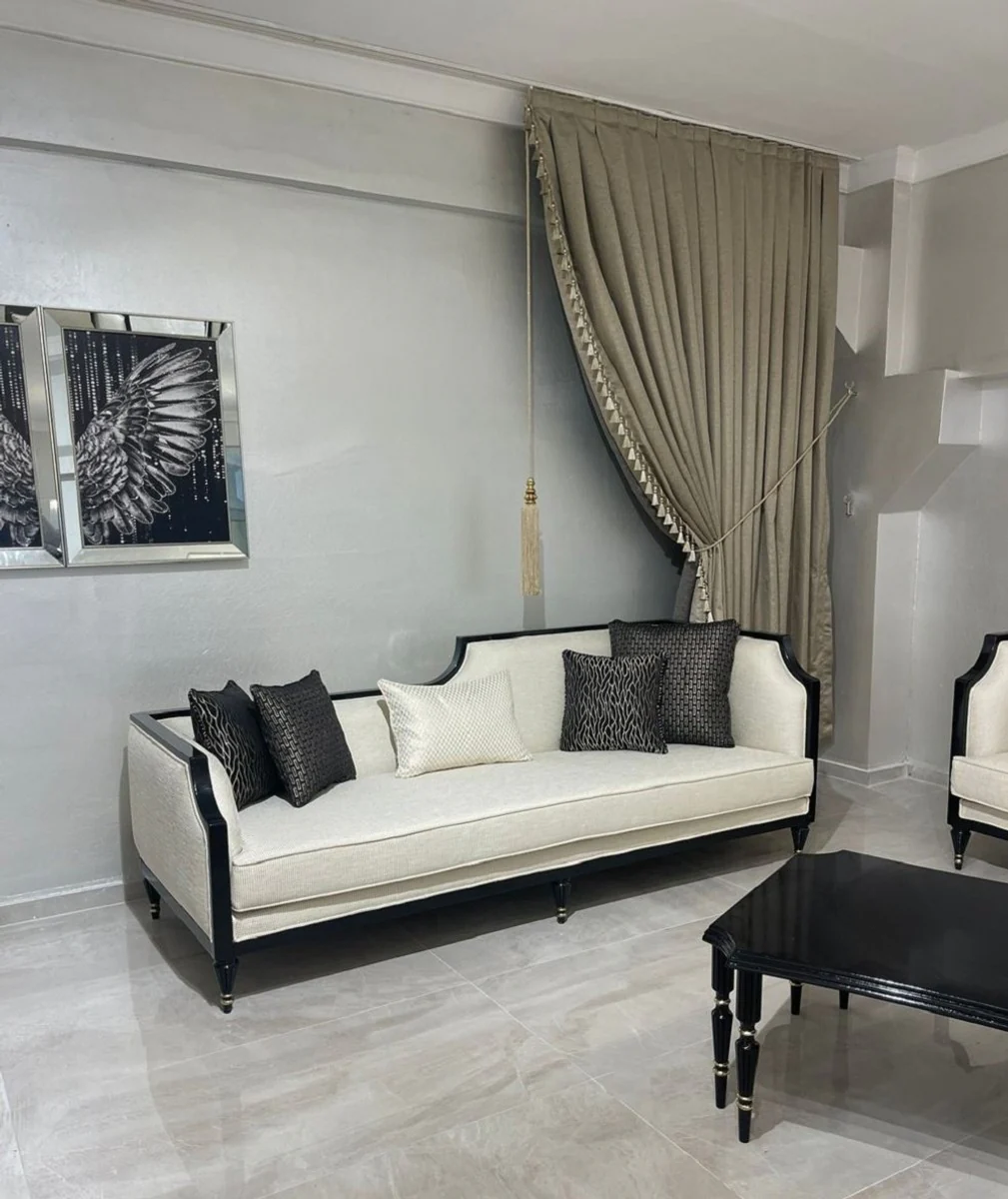 Luxus Art Deco Wohnzimmer Set Naturfarben / Schwarz / Gold - 2 Art Deco Sofas & 2 Art Deco Sessel & 1 Art Deco Couchtisch - Wohnzimmer Möbel - Art Deco Möbel - Luxus Möbel