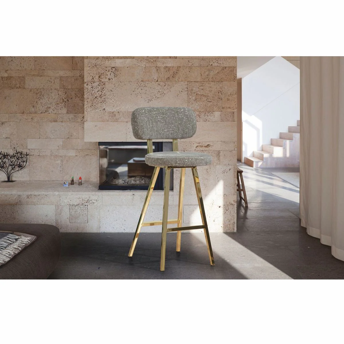 Luxus Barstuhl 6er Set Grau / Gold H. 106 cm - Bar Möbel