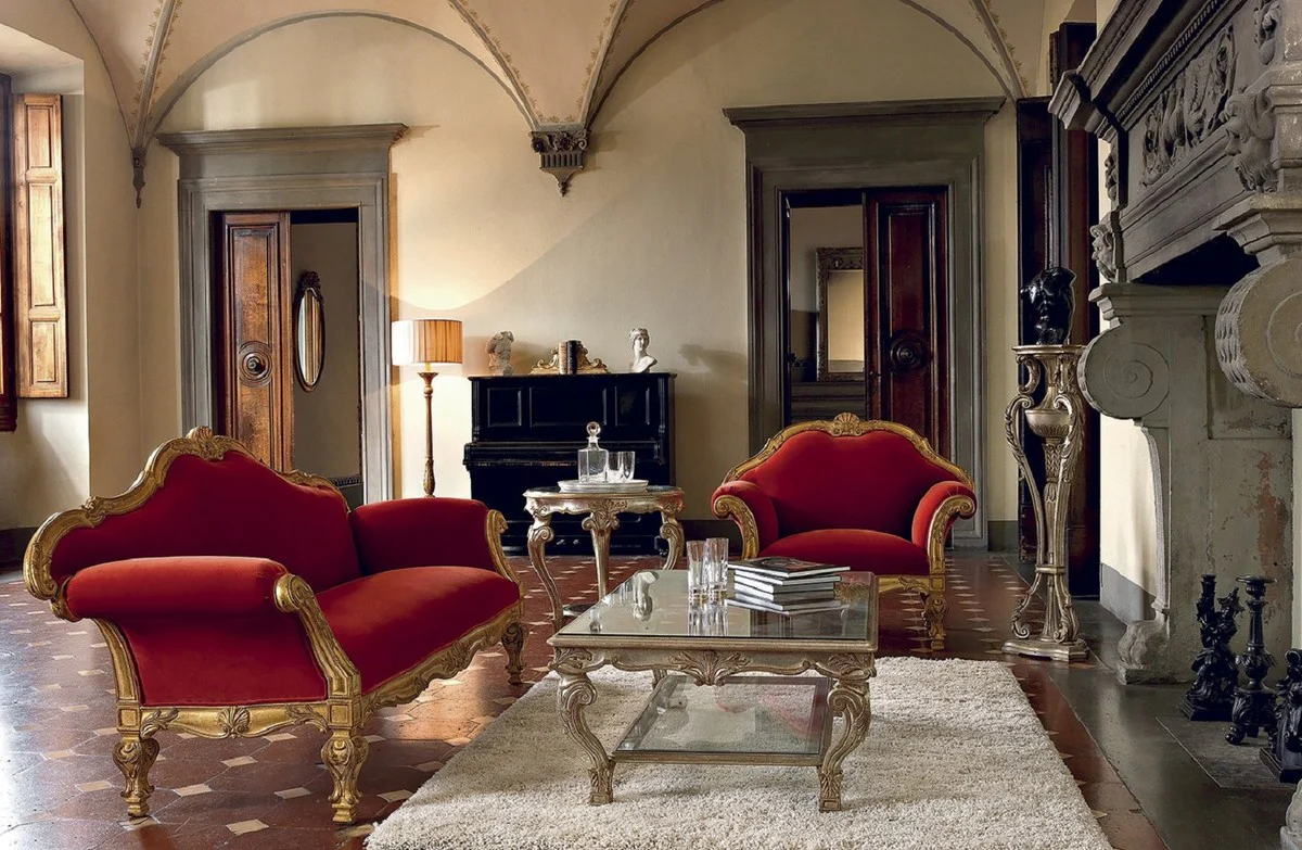 Luxus Barock Beistelltisch Antik Silber - Prunkvoller Massivholz Tisch mit Glasplatten - Luxus Möbel im Barockstil - Barock Möbel - Luxus Qualität - Made in Italy