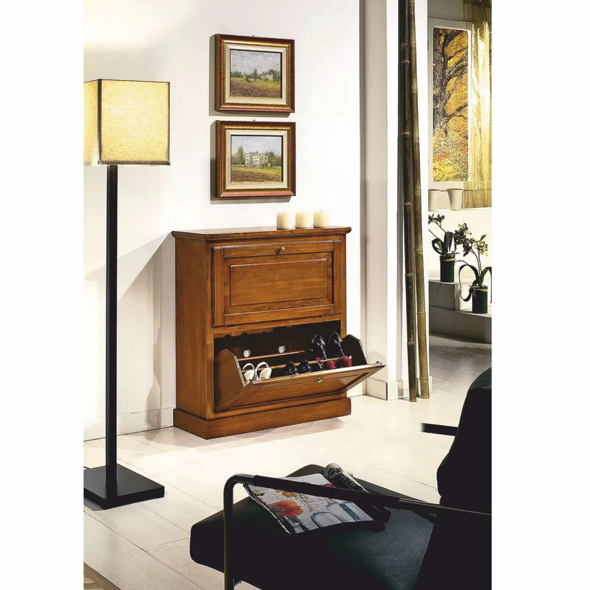 Luxus Barock Schuhschrank Braun H. 93 cm - Made in Italy