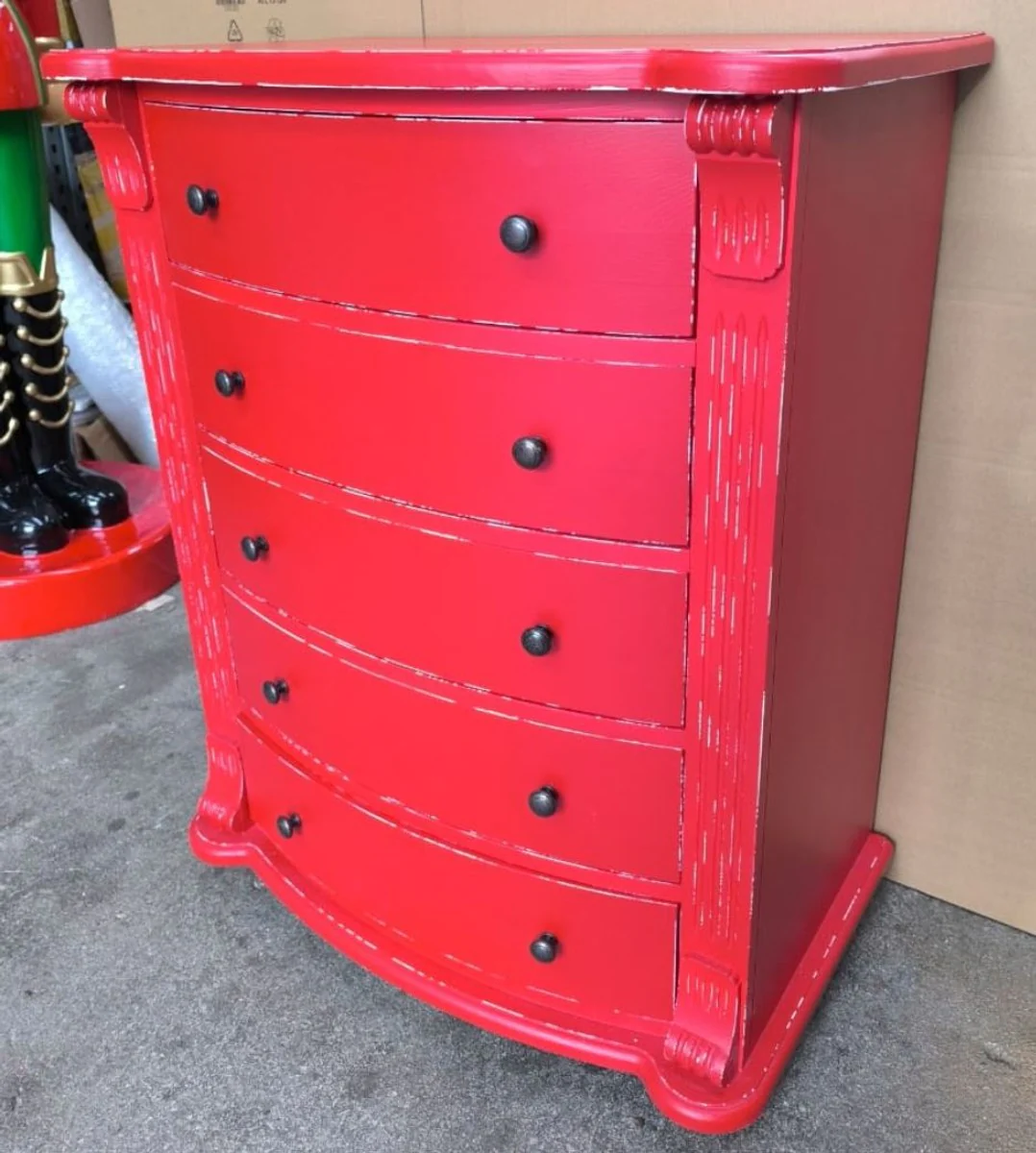 Landhausstil Kommode mit 5 Schubladen Antik Rot H. 100 cm