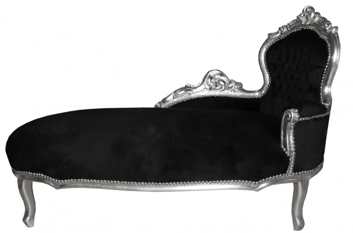 Barock Chaiselongue King Schwarz/Silber- Antik Möbel