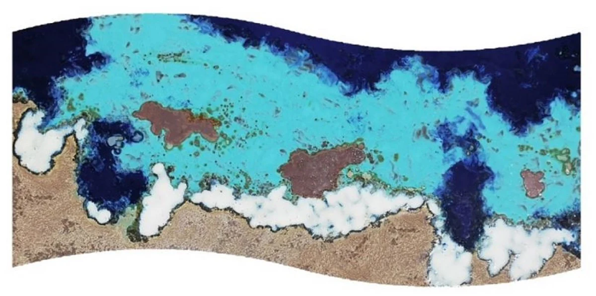 Luxus Esstisch Mehrfarbig / Schwarz 170 x 80 x H. 74 cm - Moderner Küchentisch mit gebogener Lavastein Tischplatte und Edelstahl Gestell - Esszimmmer Möbel - Luxus Qualität