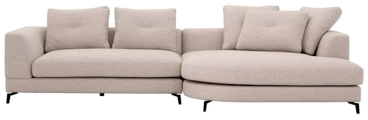 Luxus Ecksofa Rechte Seite Sandfarben / Schwarz 310 x 150 x H. 65 cm - Wohnzimmer Sofa mit Kissen - Wohnzimmer Möbel - Wohnzimmer Einrichtung - Luxus Möbel - Luxus Einrichtung