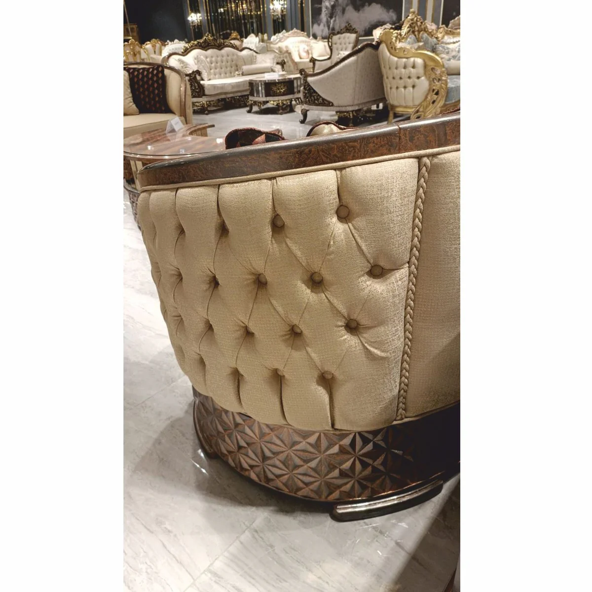 Luxus Art Deco Sofa Gold / Kupfer / Grau 240 cm - Wohnzimmer Möbel