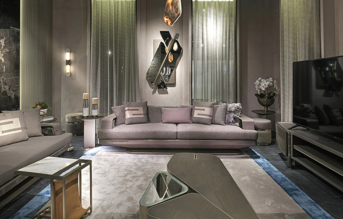 Luxus Sofa Grau / Silber 270 x 94 x H. 76 cm - Wohnzimmer Sofa - Hotel Sofa - Wohnzimmer Möbel - Wohnzimmer Einrichtung - Hotel Möbel - Luxus Möbel - Luxus Einrichtung