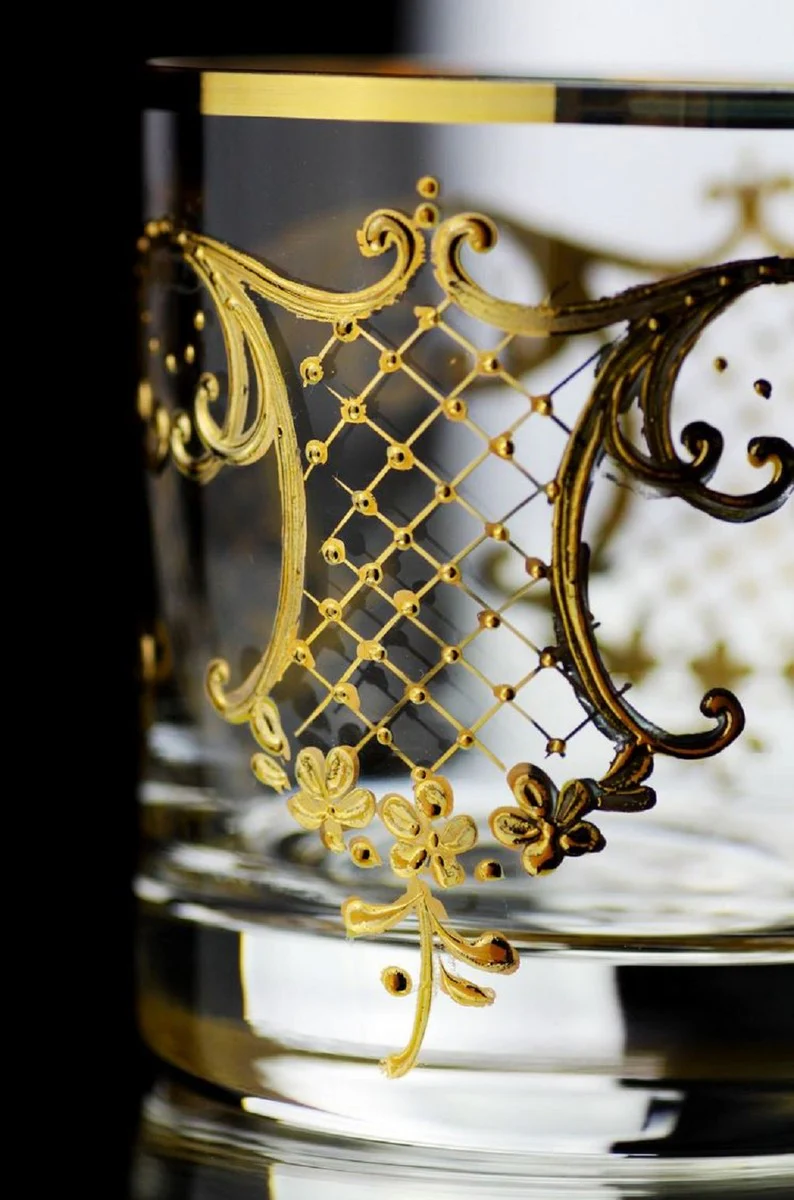 Luxus Barock Whisky Glas 6er Set Gold Ø 8 x H. 9 cm - Handgefertigte und handbemalte Whiskygläser - Hotel & Restaurant Accessoires - Luxus Qualität