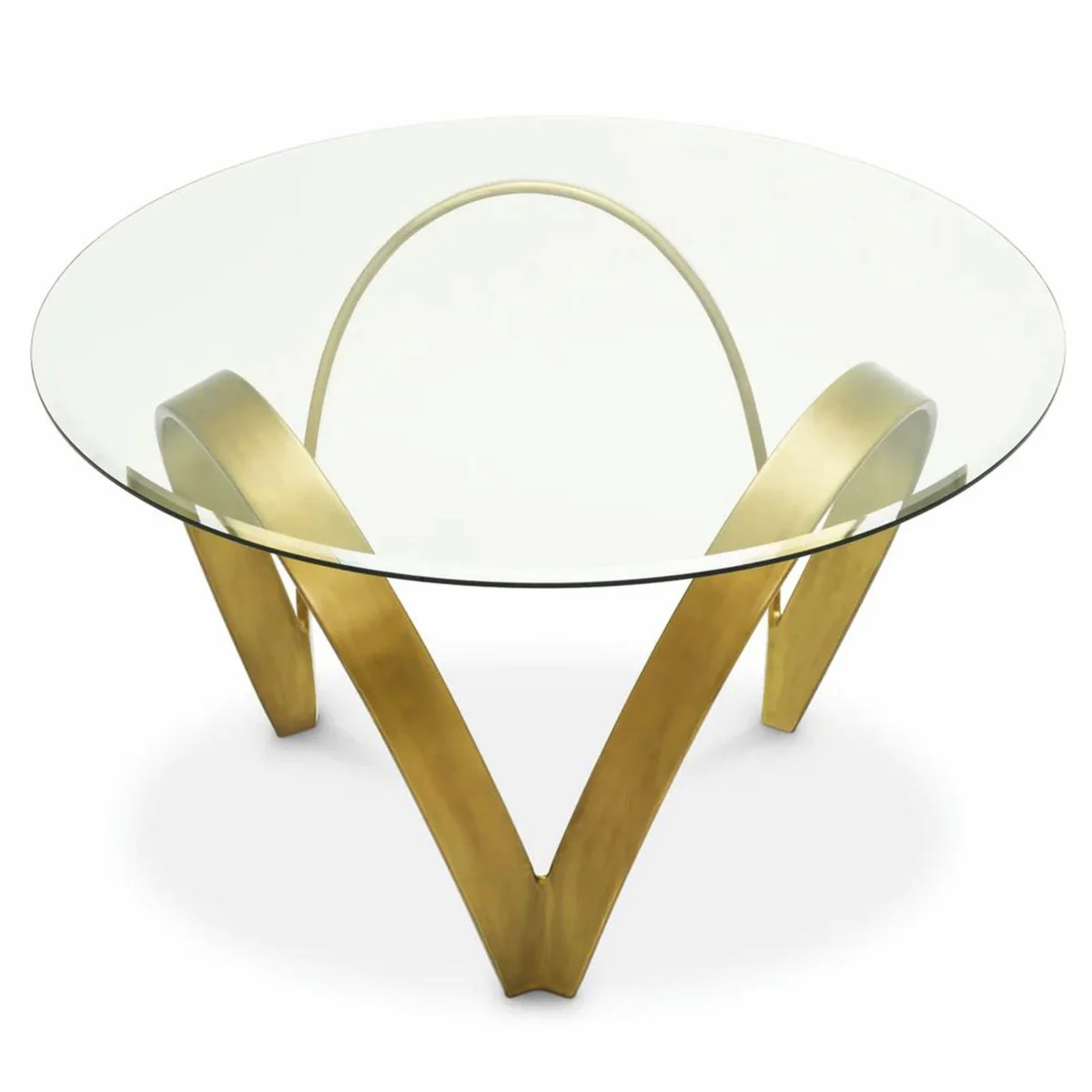 Luxus Aluminium Esstisch mit Glasplatte Vintage Messing 130 cm