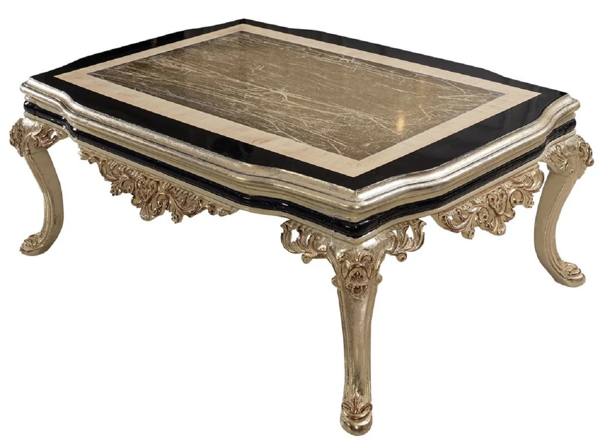 Luxus Barock Couchtisch Antik Gold / Creme / Schwarz - Rechteckiger Barockstil Wohnzimmertisch - Barockstil Wohnzimmer Möbel - Barock Möbel - Luxus Möbel im Barockstil
