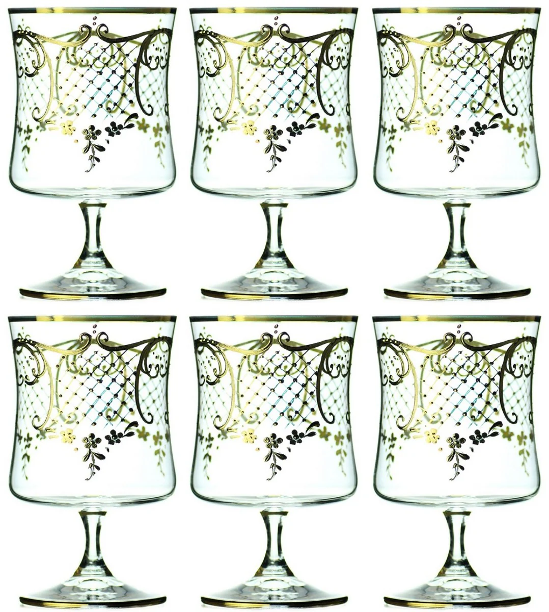 Luxus Barock Brandy Glas 6er Set Gold Ø 8,5 x H. 14,5 cm - Handgefertigte und handbemalte Cognacgläser - Hotel & Restaurant Accessoires - Luxus Qualität