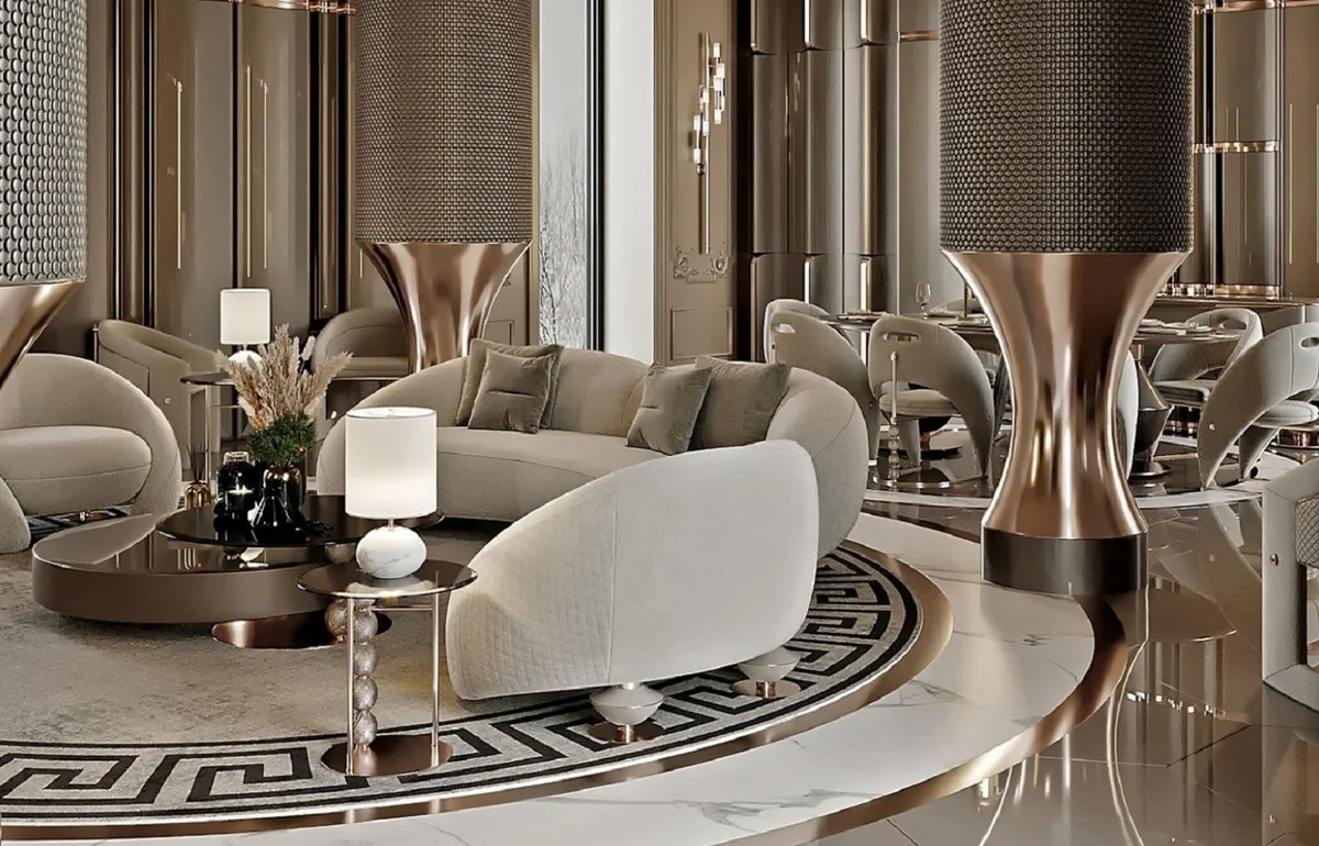 Luxus Couchtisch Grau / Kupfer / Schwarz 151 x 120 x H. 35,3 cm - Wohnzimmertisch mit Glasplatten - Wohnzimmer Möbel - Hotel Möbel - Luxus Möbel - Luxus Einrichtung