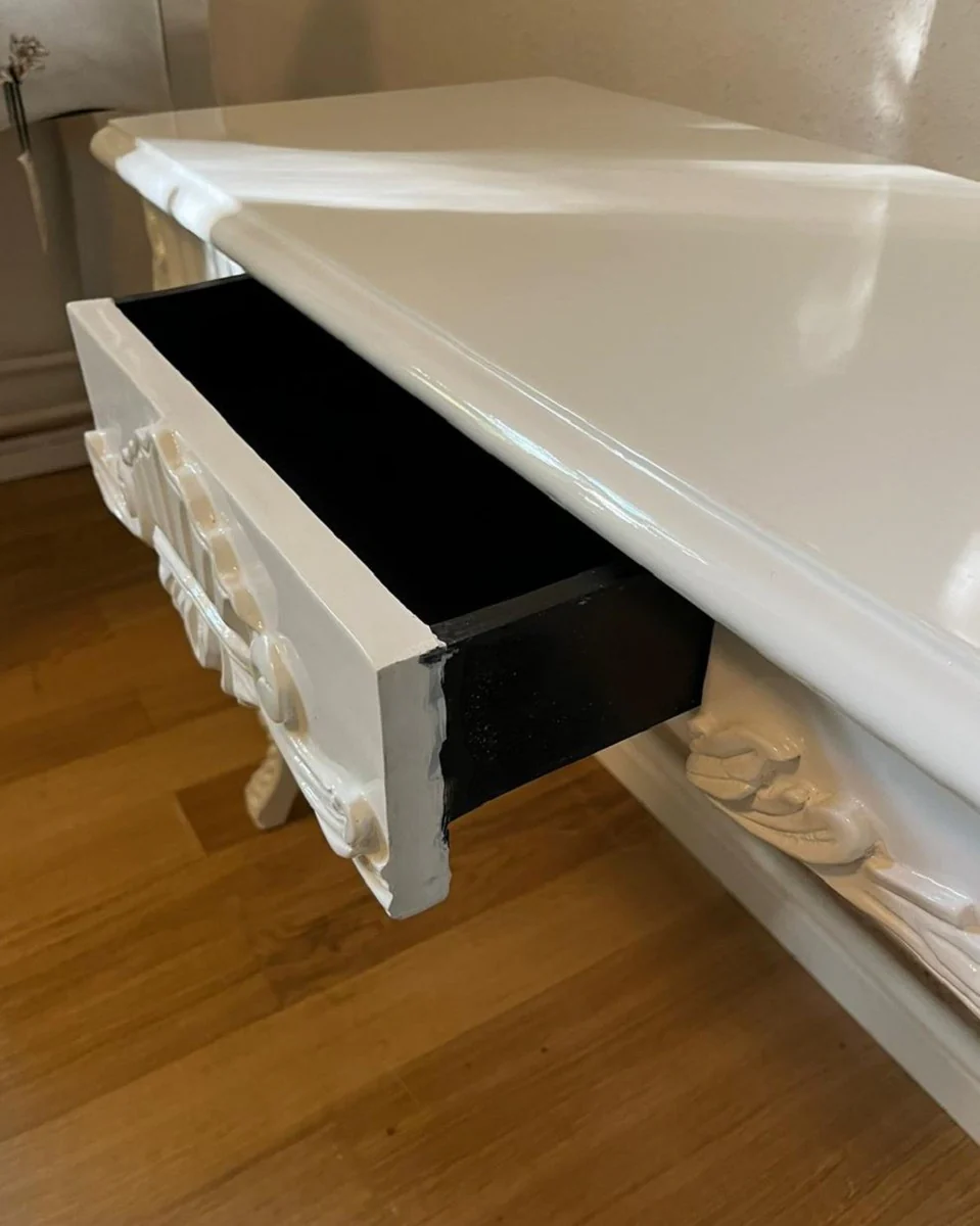 Barock Konsole Weiß - Handgefertigter Konsolentisch mit Schublade - Massivholz Möbel im Barockstil - Barock Möbel - Edel & Prunkvoll