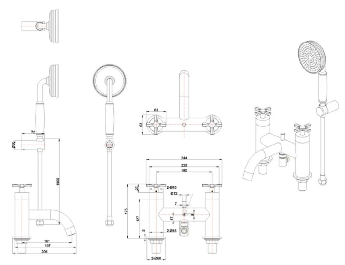 Luxus Badewannenarmatur Gold - Messing Badewannen Armatur mit Handbrause - Luxus Badezimmer Zubehör