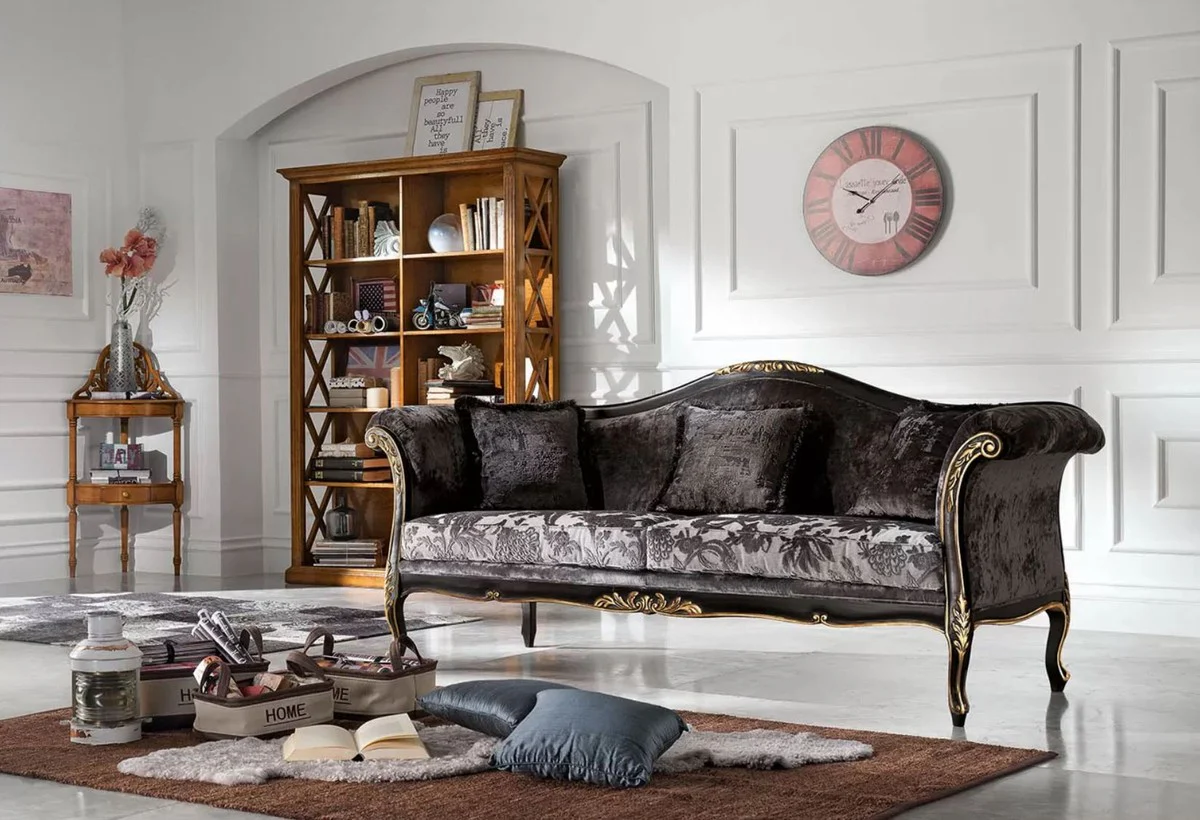 Luxus Barock Sofa Grau / Schwarz / Gold - Edles Wohnzimmer Sofa mit elegantem Muster - Barock Möbel - Luxus Qualität - Made in Italy