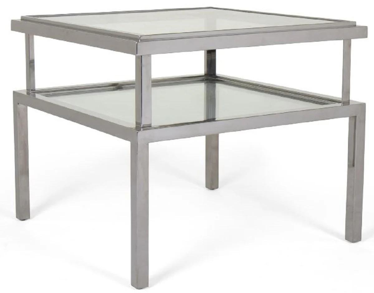 Luxus Beistelltisch Silber 65 x 65 x H. 55 cm - Moderner Tisch mit gehärteten Glasplatten und Edelstahl Gestell - Wohnzimmer Möbel