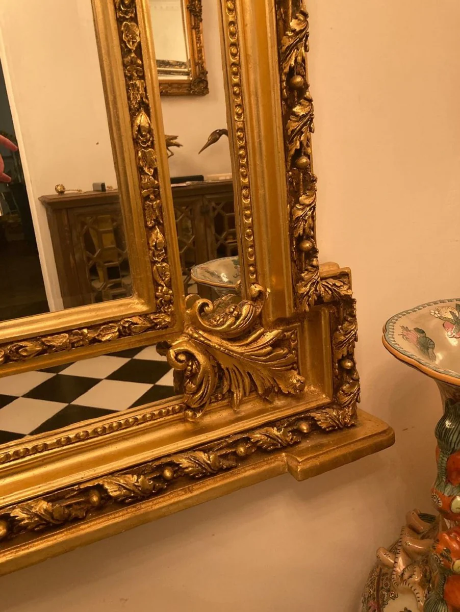 Barock Spiegel Gold - Handgefertigter Antik Stil Wandspiegel mit dekorativen Engelsfiguren - Wohnzimmer Spiegel - Garderoben Spiegel - Prunkvolle Barock Möbel