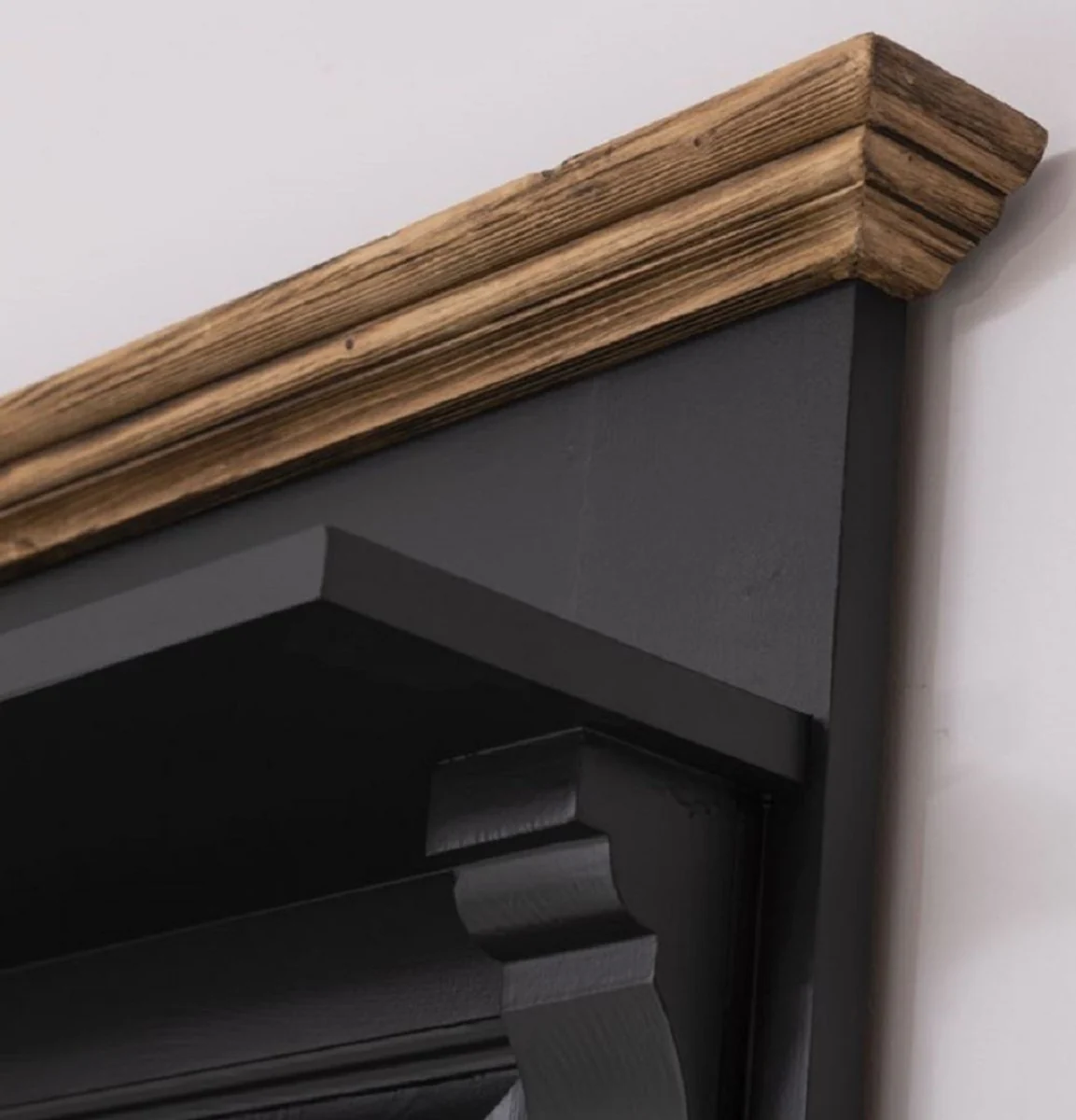 Landhausstil Garderobe Schwarz / Braun 180 x 41 x H. 210 cm - Massivholz Garderobenschrank mit Spiegel - Landhausstil Garderobenmöbel