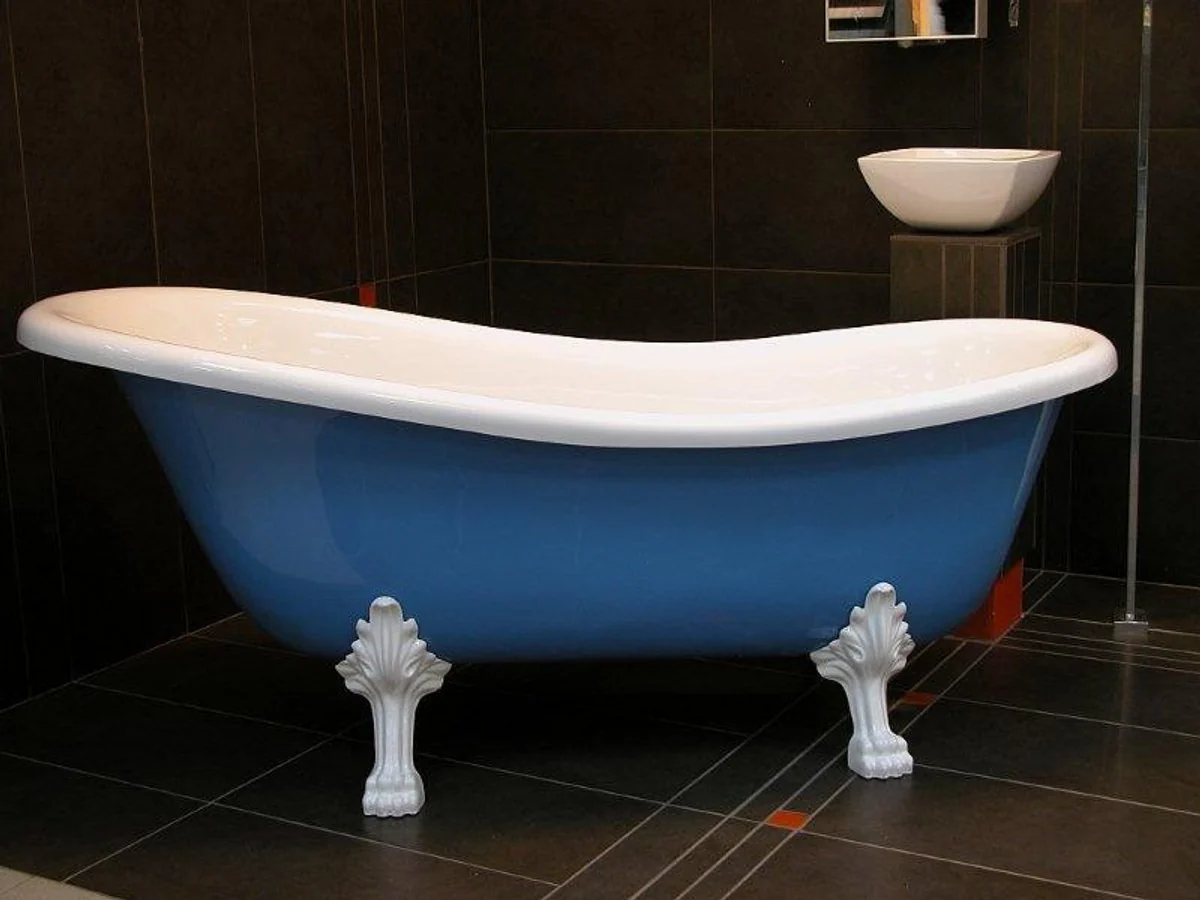 Freistehende Luxus Badewanne Jugendstil Roma Hellblau/Weiß/Weiß 1470mm - Barock Antik Stil Badezimmer