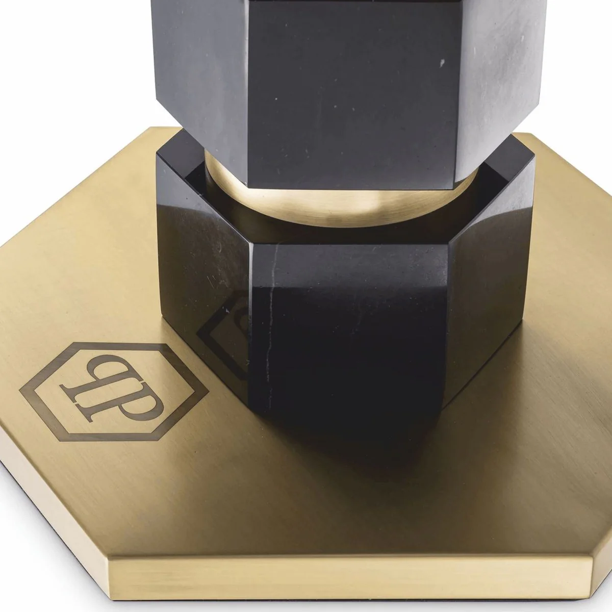 Philipp Plein Luxus Marmor Tischleuchte H. 76 cm Schwarz / Messing / Leopard - Luxus Qualität