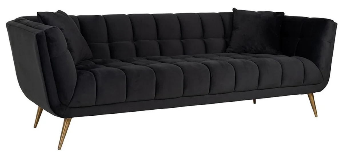 Luxus Samt Sofa Anthrazit / Gold 230 x 91 x H. 75 cm - Wohnzimmer Sofa - Wohnzimmer Möbel - Luxus Möbel - Wohnzimmer Einrichtung - Luxus Einrichtung - Luxus Qualität