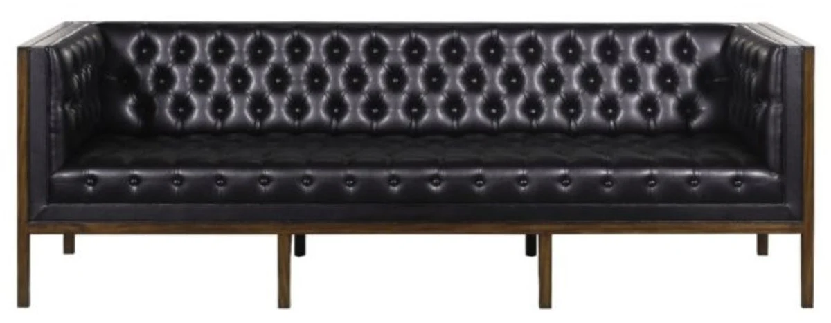 Chesterfield Echtleder 3-Sitzer Sofa Schwarz / Braun 213 x 78 x H. 72 cm - Hotel Möbel