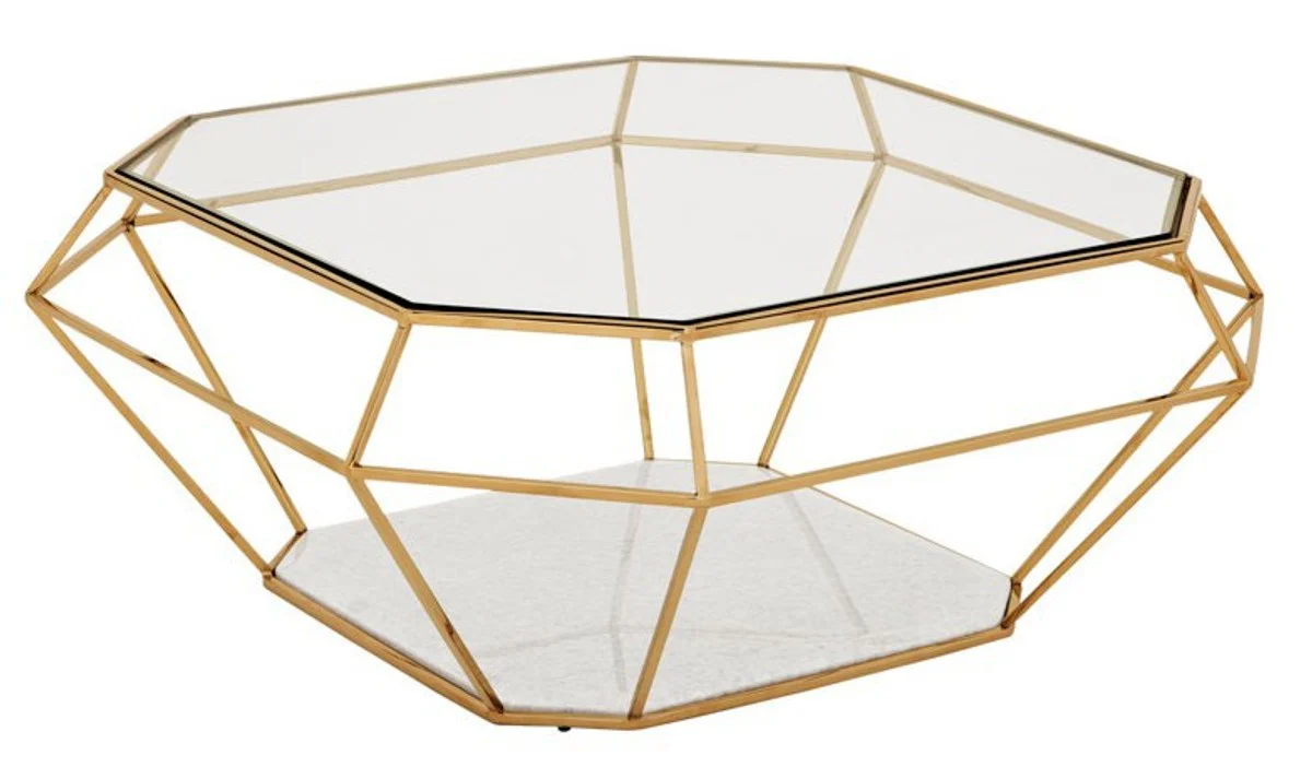 Luxus Art Deco Couchtisch Glas / Gold - Glastisch - Luxus Kollektion