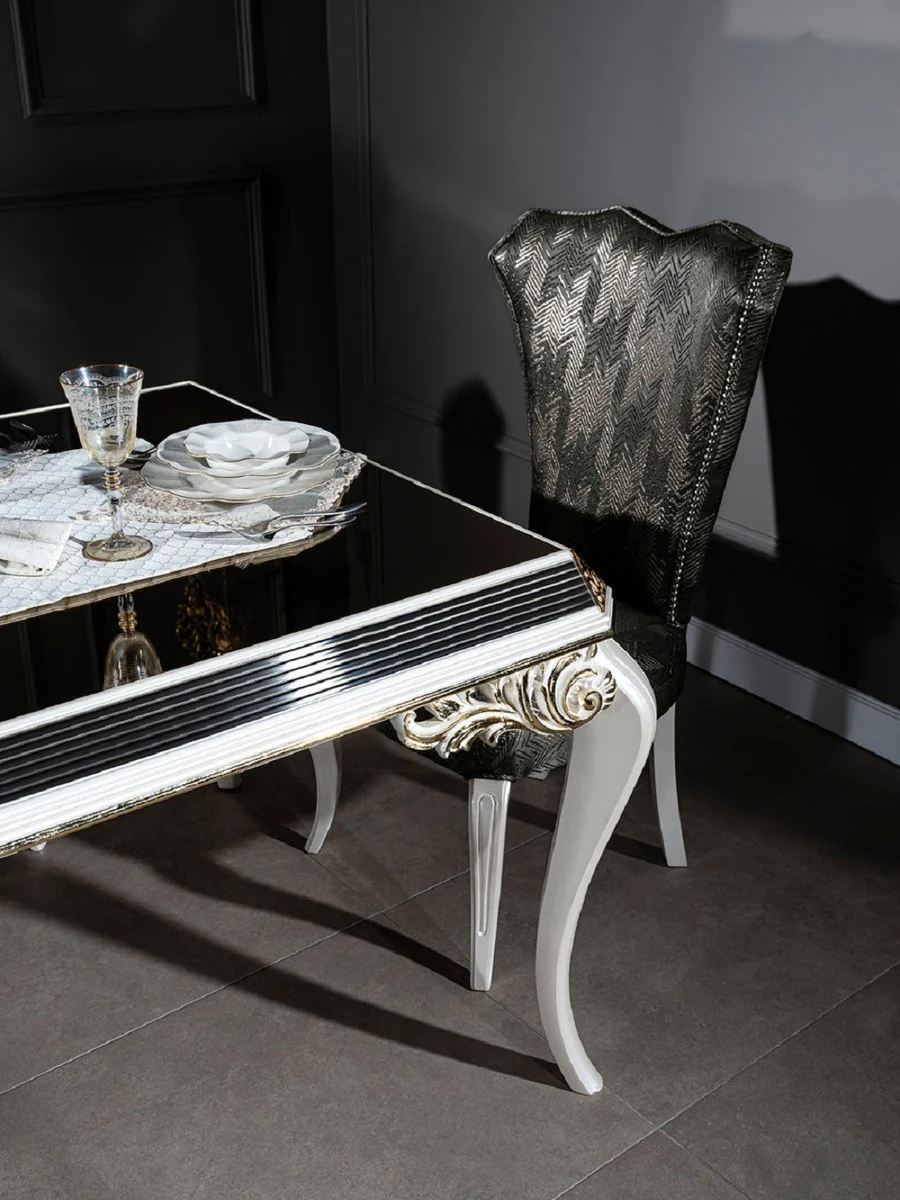 Luxus Barock Esszimmerstuhl Grün / Gold / Weiß - Handgefertigter Massivholz Küchenstuhl mit edelm Muster - Esszimmer Möbel - Barock Möbel