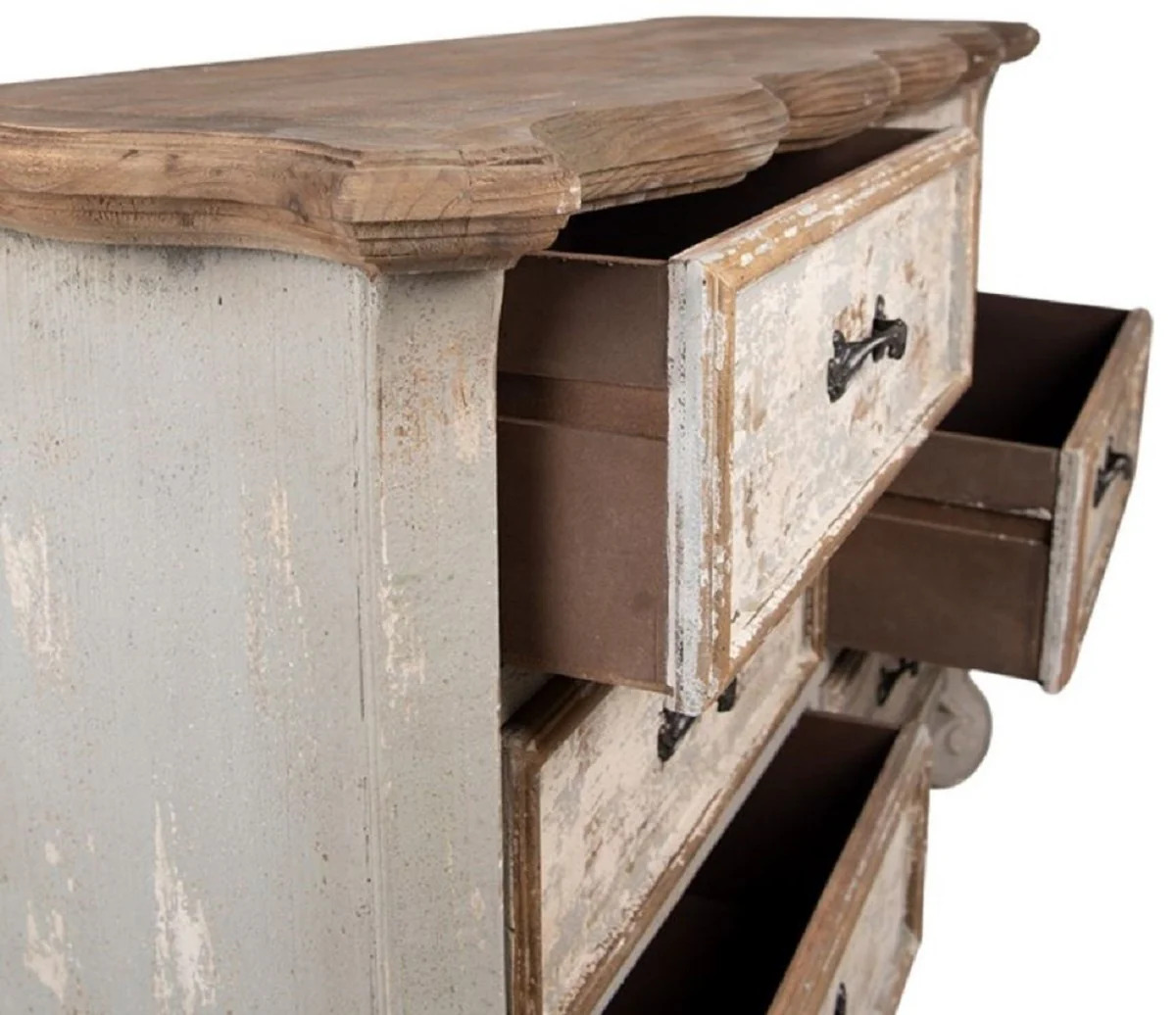 Landhausstil Shabby Chic Kommode mit 6 Schubladen Grau / Beige / Gold / Braun 135 x 41 x H. 89 cm - Landhausstil Möbel - Shabby Chic Möbel - Landhausstil Einrichtung