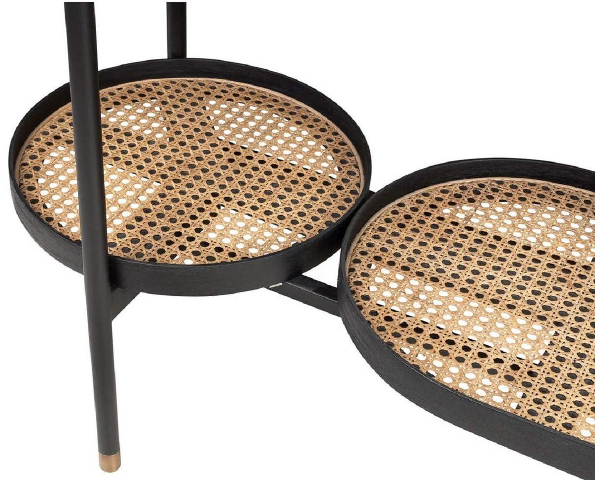 Luxus Regalschrank Schwarz / Naturfarben / Messingfarben 154 x 42,3 x H. 170 cm - Wohnzimmer & Hotel Möbel - Luxus Qualität