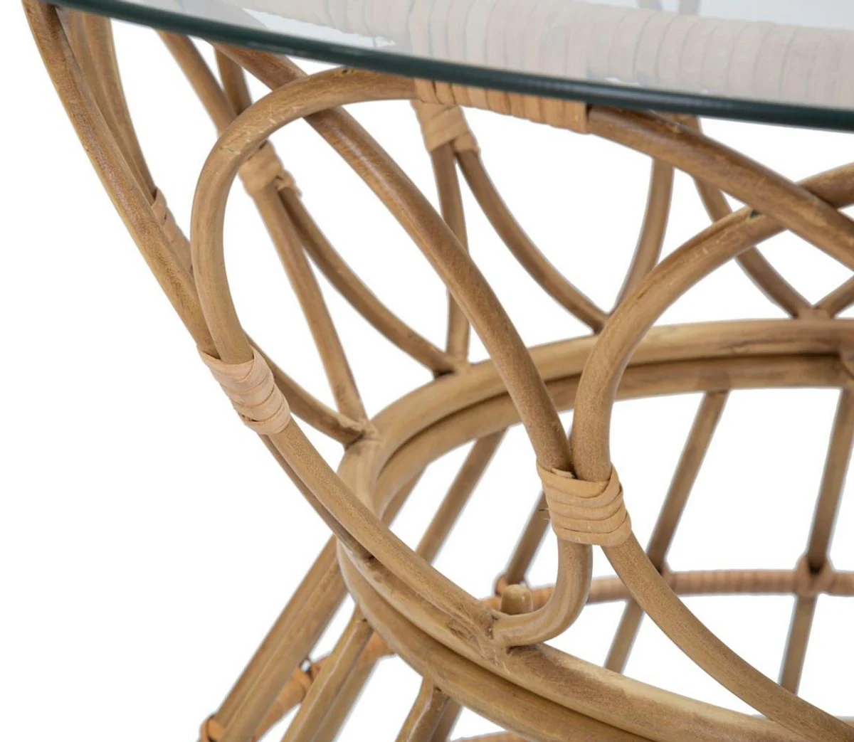 Luxus Couchtisch mit Glasplatte Naturfarben Ø 75 cm - Wohnzimmer Möbel