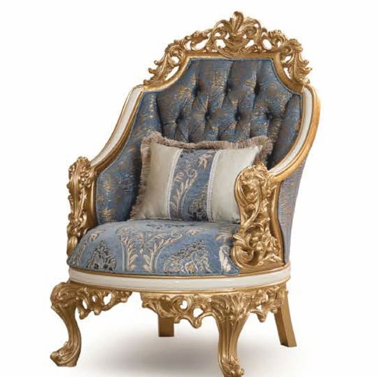 Luxus Barock Wohnzimmer Set Blau / Weiß / Gold - Barock Möbel