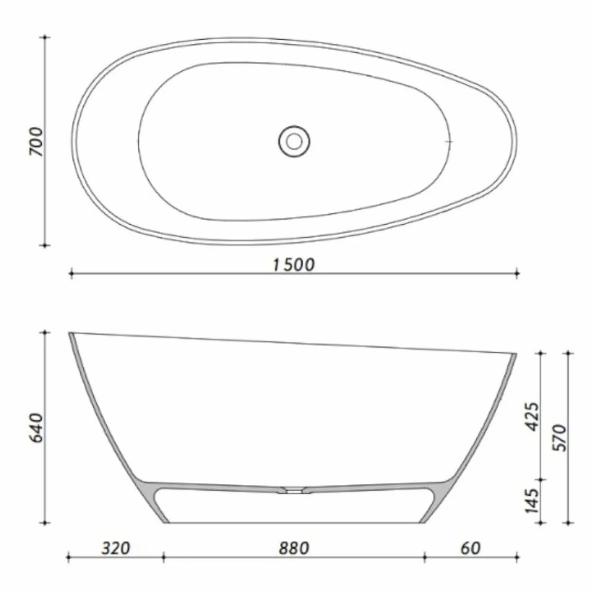 Freistehende Luxus Badewanne Matt Schwarz 150 cm - Badezimmer Interior