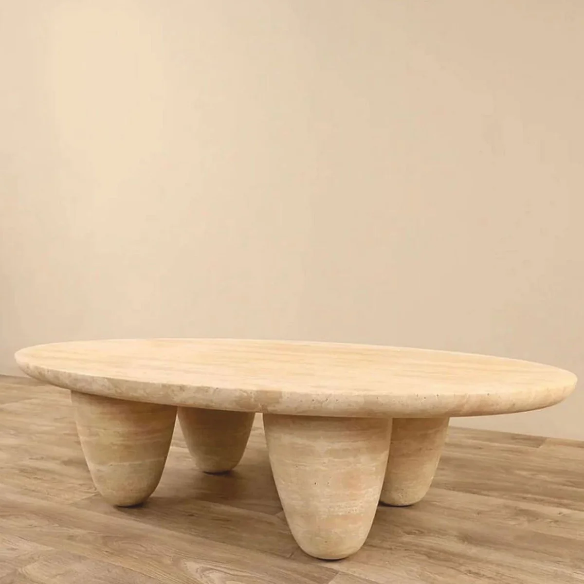 Luxus Travertin Naturstein Couchtisch Beige 120 cm - Wohnzimmer Möbel