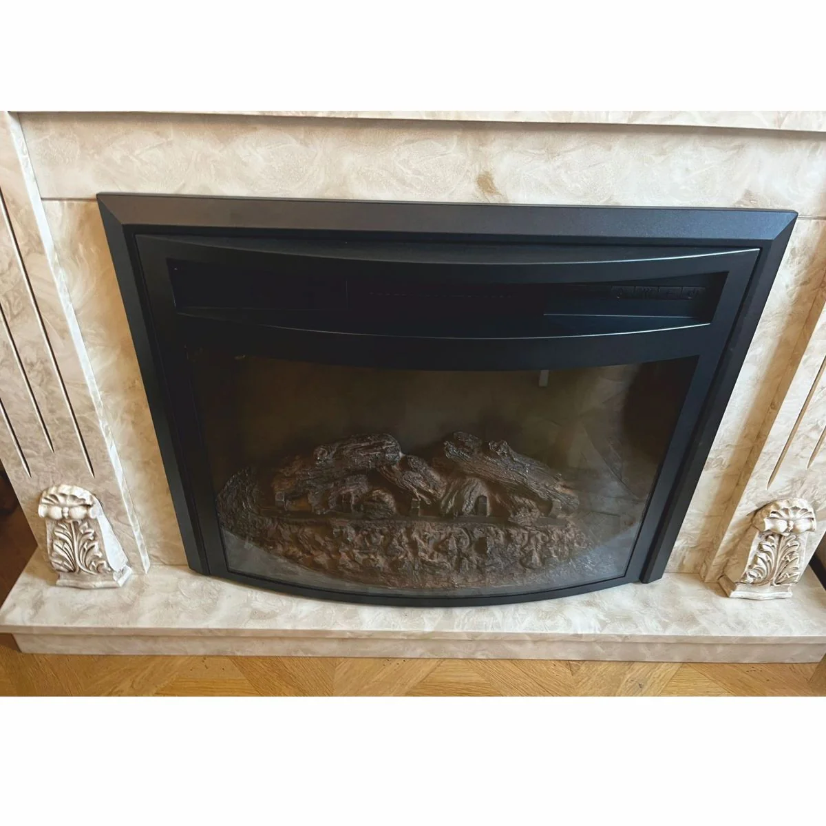 Luxus Barock Elektrokamin mit Fernbedienung Creme 118 x 32 x H. 96,5 cm