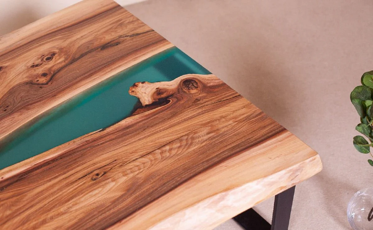 Luxus Couchtisch Braun / Naturfarben / Grün / Schwarz 95 cm