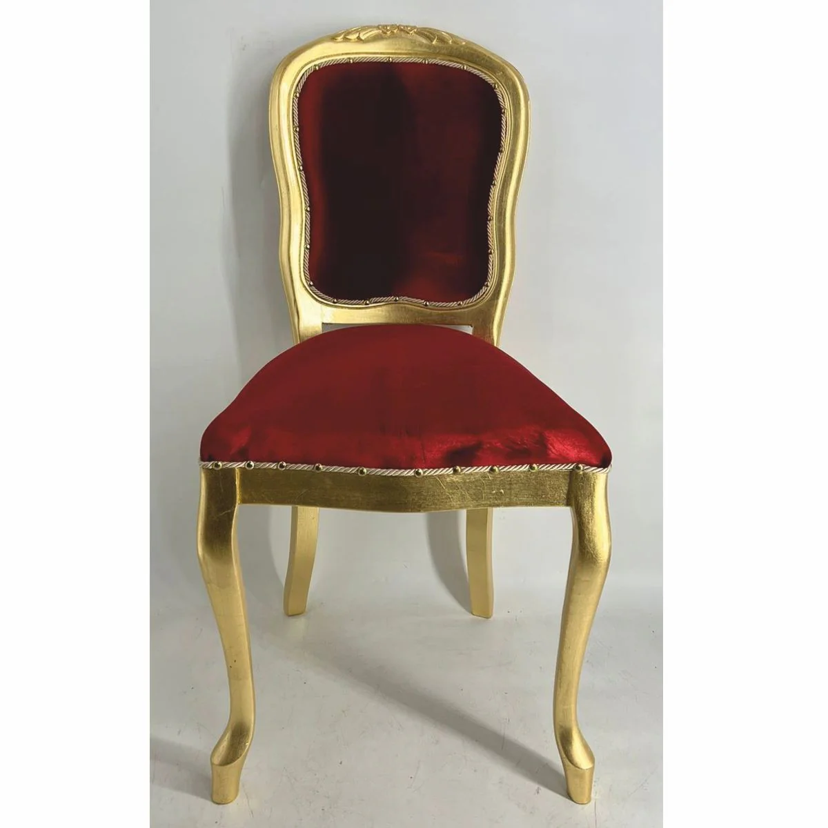 Luxus Barock Esszimmer Stuhl Bordeauxrot / Gold H. 104 cm - Barockstil Möbel