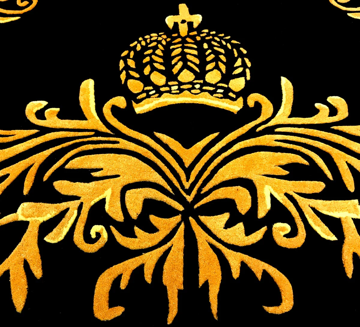 Pompöös by Luxus Teppich von Harald Glööckler 80 x 150 cm Krone Schwarz / Gold - Barock Design Teppich - Handgewebt aus Wolle